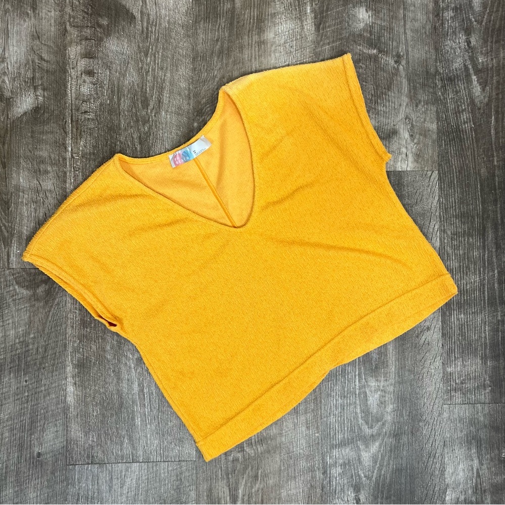 Free People Beach Yellow Textured Cropped Short Sleeve